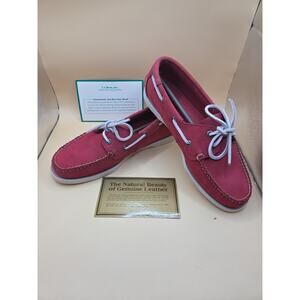 LL Bean Womens Salmon Red Suede Two Eyelet Boat Shoes Size 8 M